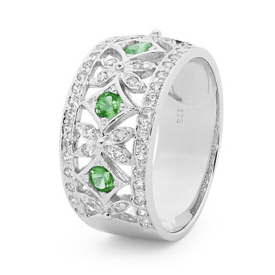 Sterling Silver Cubic Zirconia & Created Emerald ring