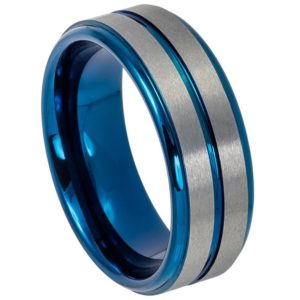 Gents Tungsten Blue Ion Plated Ring
