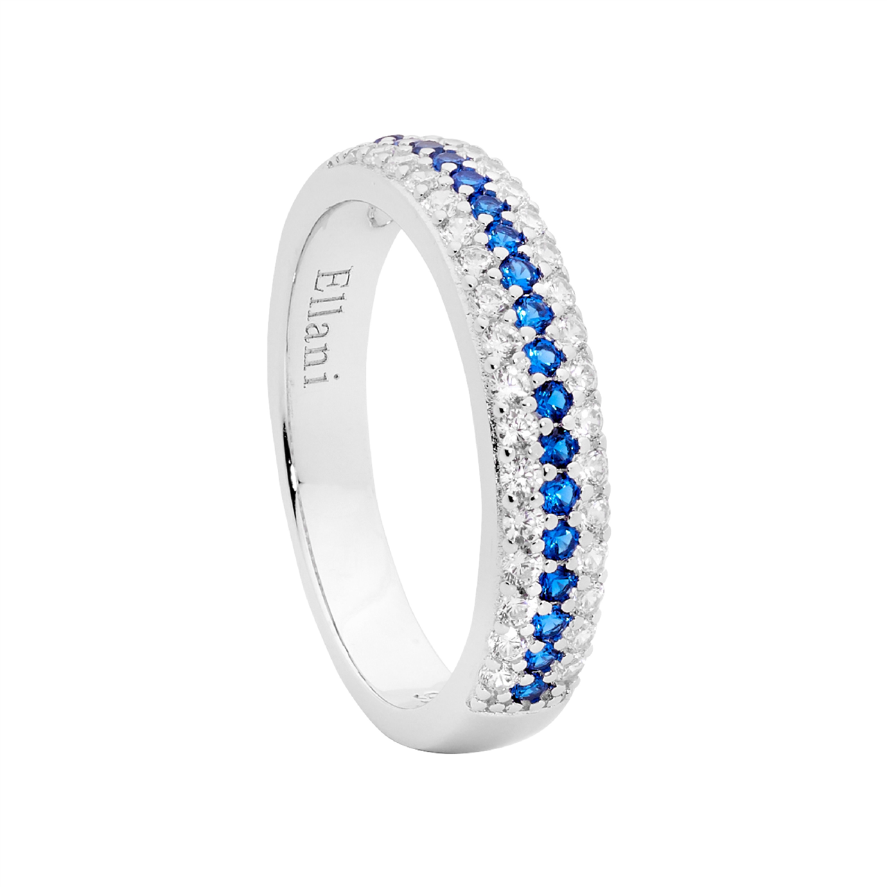 Sterling Silver Ring Dark Blue Cubic Zirconia Centre Row