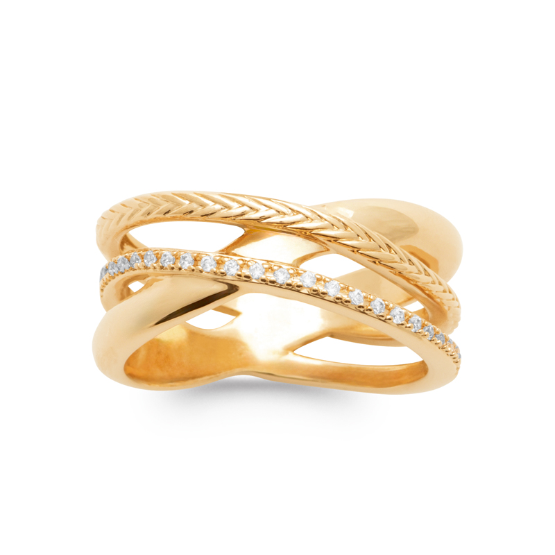 18ct Yellow Gold Plated Alloy Wide Crossover Ring