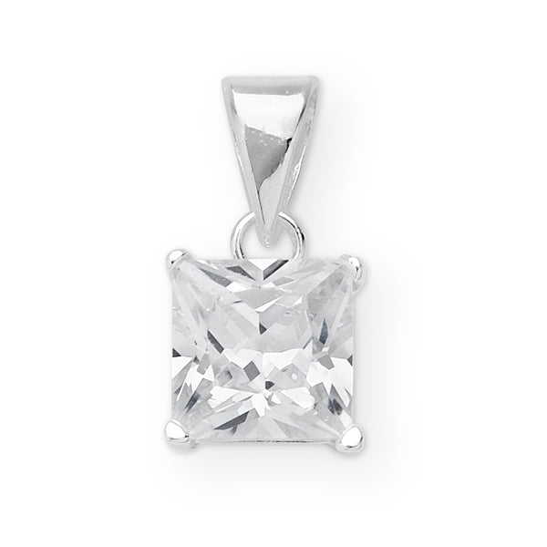 Stg Silver CZ Square Pendant