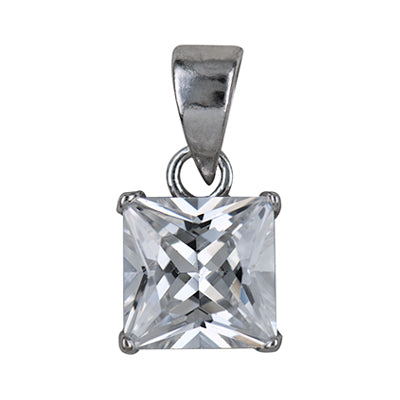 Sterling Silver 4 Claw Square Cubic Zirconia Pendant | 7mm