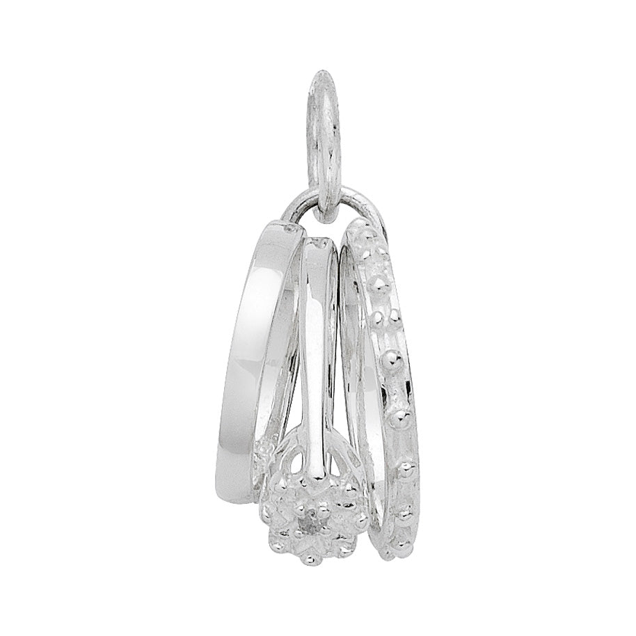 Sterling Silver 3 Ring Set Diamond Pendant