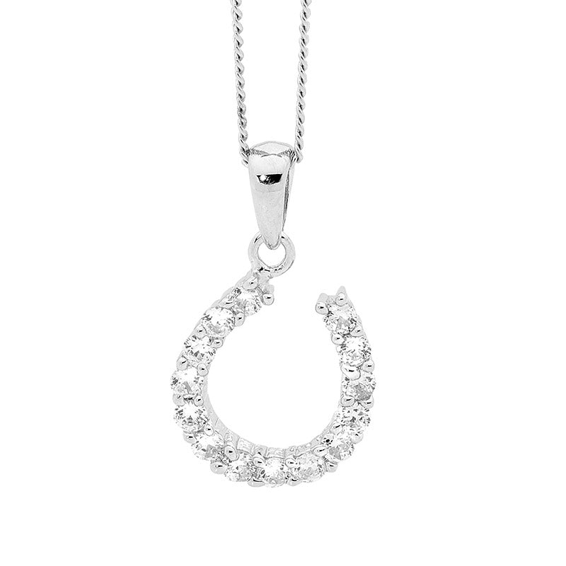 Sterling Silver Horse Shoe Pendant with Cubic Zirconia's