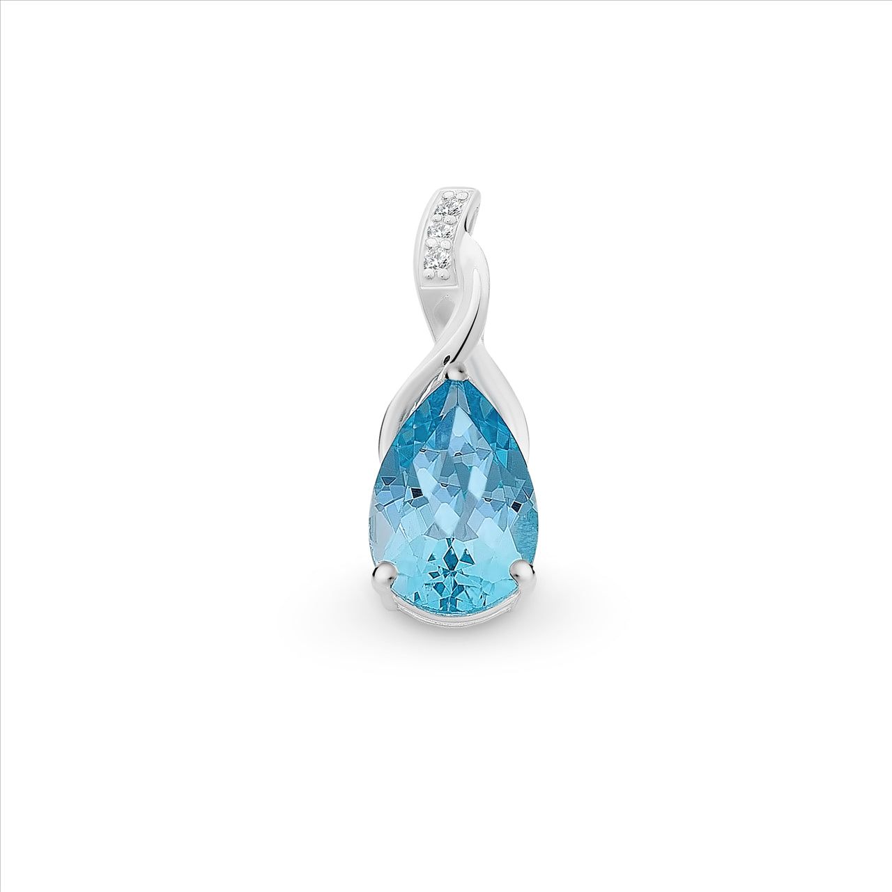 Sterling Silver Blue Topaz & Cubic Zirconia Pendant