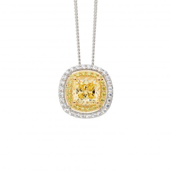 Sterling Silver Yellow Cubic Zirconia Halo Necklace