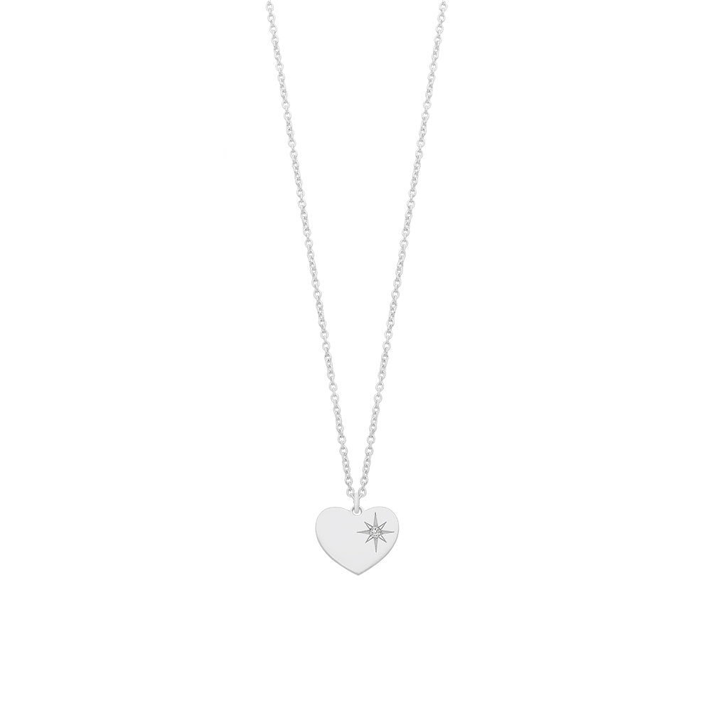 Stg Silver Diamond Heart Pendant with Chain