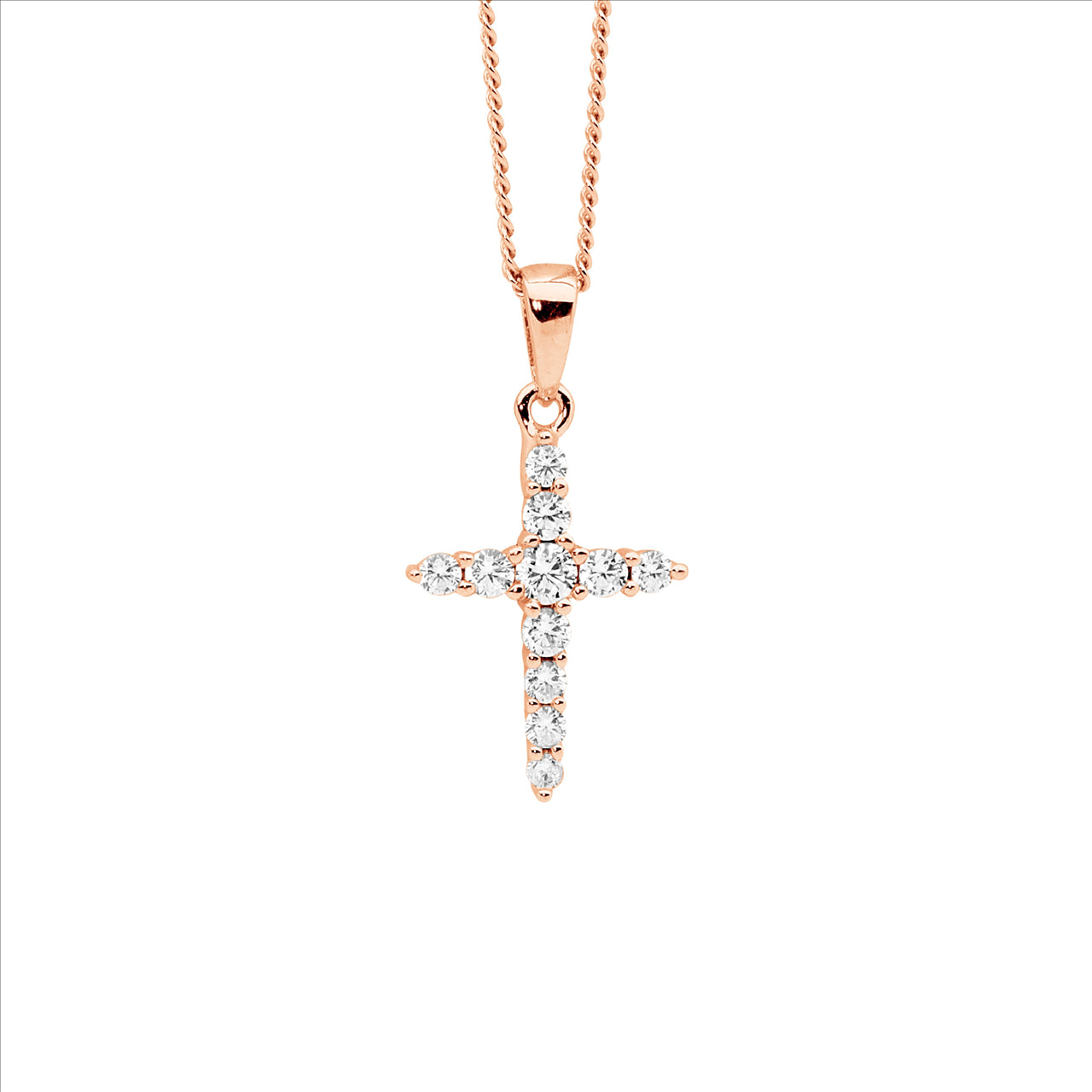 Sterling Silver Cross Pendant with Chain | Rose Gold Plating