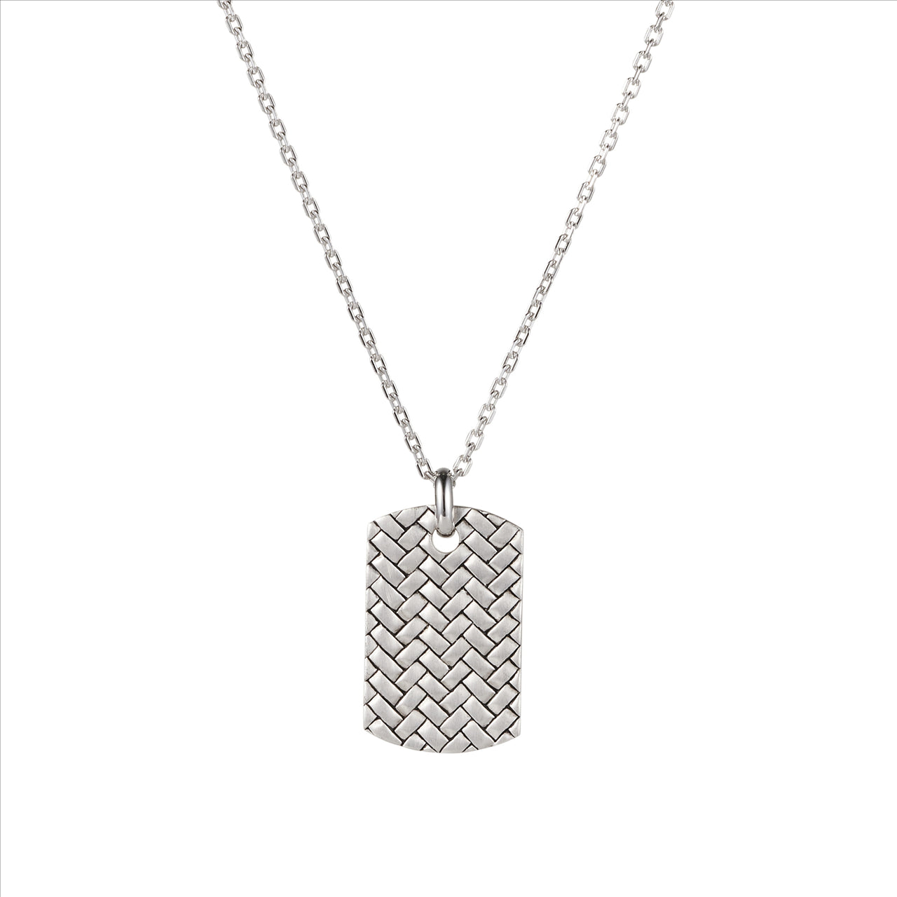 Sterling Silver Weave Patterned Dog Tag and Chain