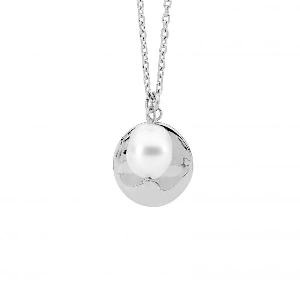 Stainless Steel Disk & Freshwater Pearl Pendant