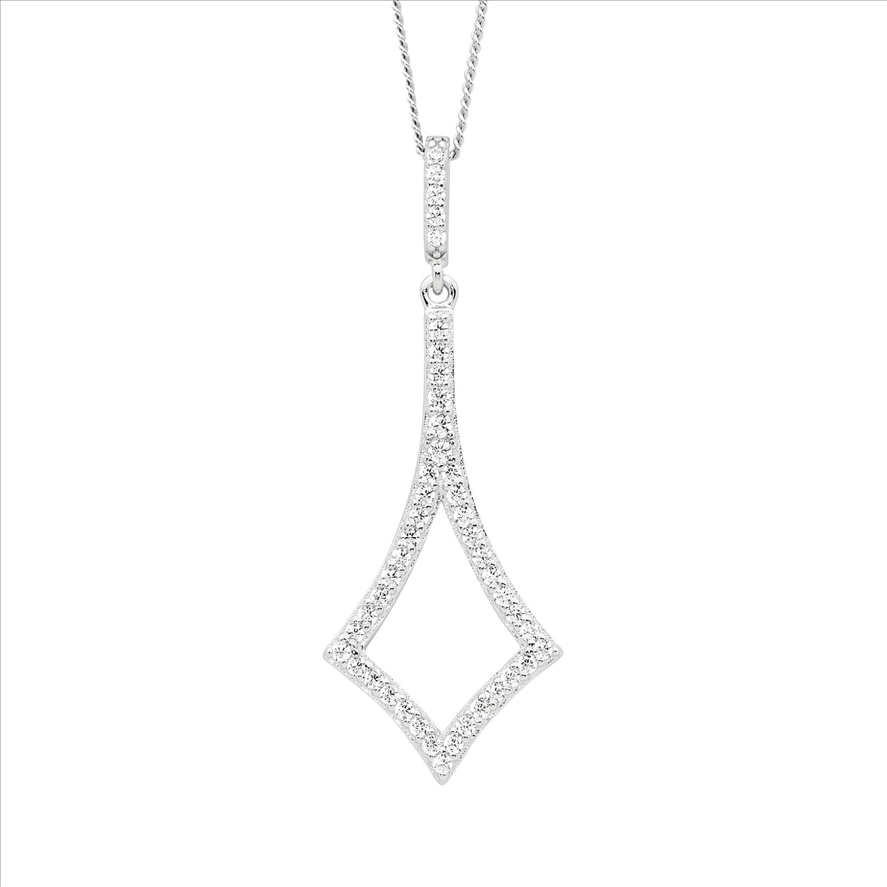 Sterling Silver Open Diamond Shaped Drop Pendant