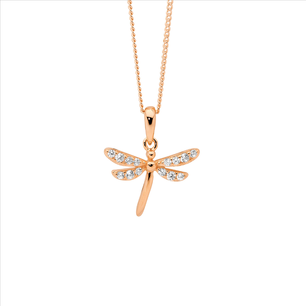 Sterling Silver Dragonfly Pendant | Rose Gold Plated