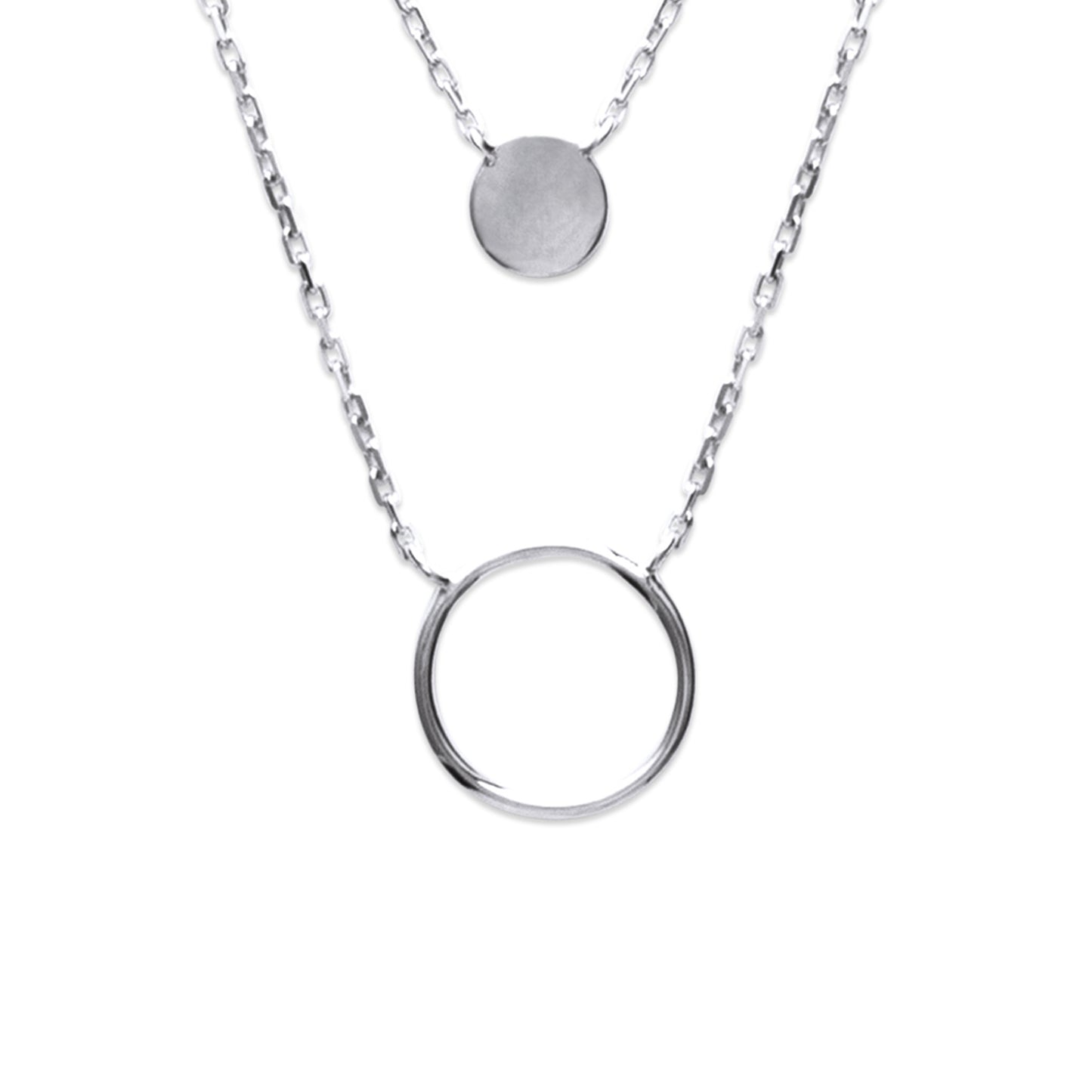 Sterling Silver Layered Open Circle & Solid Circle Necklet