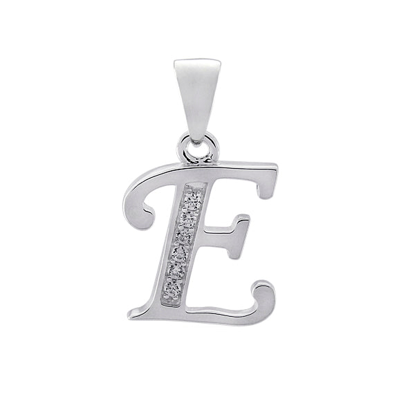Stg Silver Cubic Zirconia Block Initial | E
