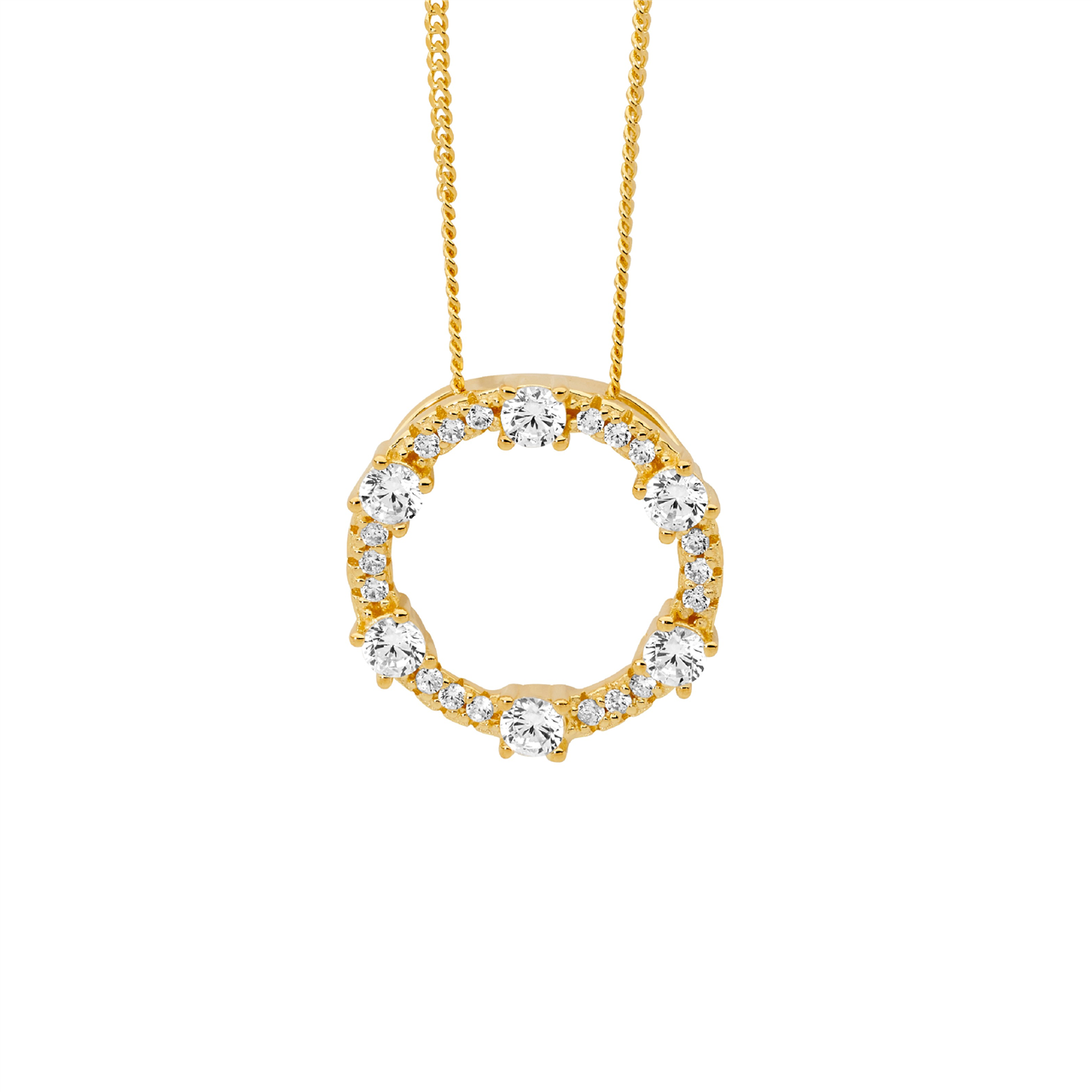 Sterling Silver Cubic Zirconia Circle Pendant | Gold Plating
