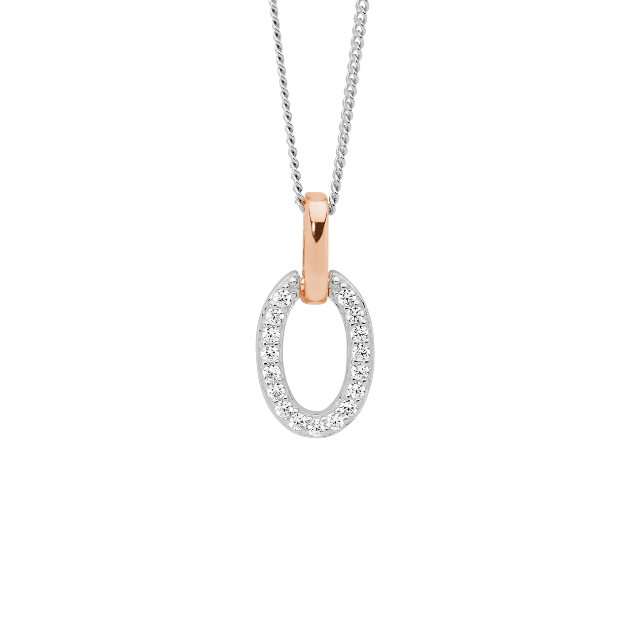 Sterling Silver Cubic Zirconia Pendant | Rose Gold Plated Bale