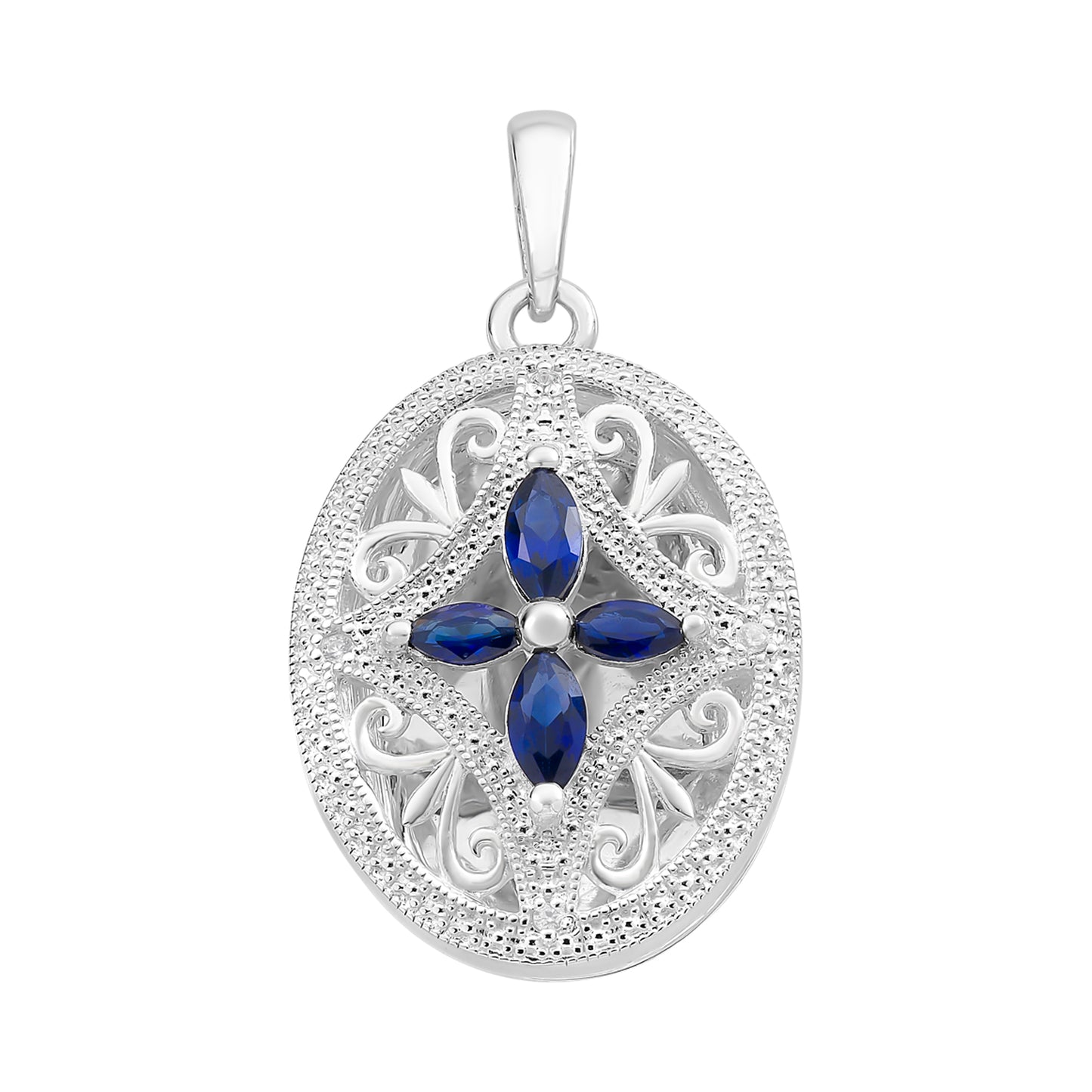Sterling Silver Sapphire & Cubic Zirconia Locket