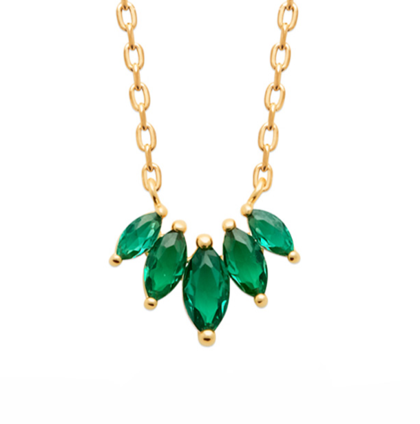 18ct Yellow Gold Plated Green Cluster Necklet