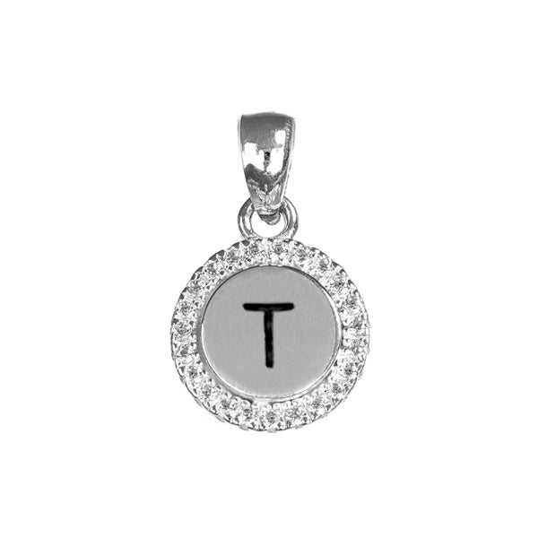 Sterling Silver CZ Round Initial Pendant
