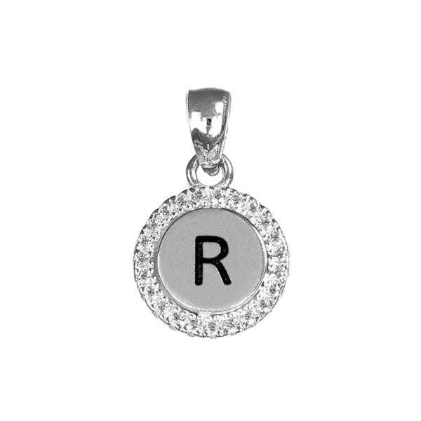 Sterling Silver CZ Round Initial Pendant