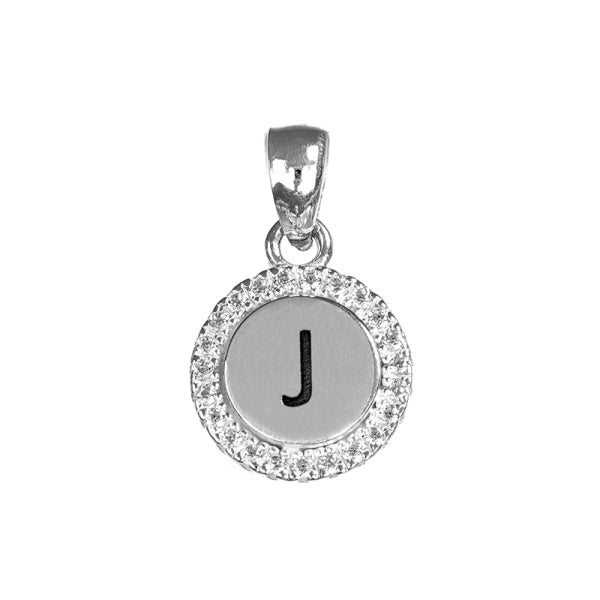 Sterling Silver CZ Round Initial Pendant | Letter J
