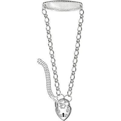 Sterling Silver Padlock ID Baby Bracelet with Padlock Figaro 1+1