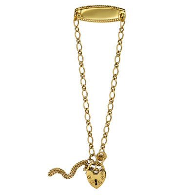 Sterling Silver Padlock ID Baby Bracelet with Padlock Figaro 1+1