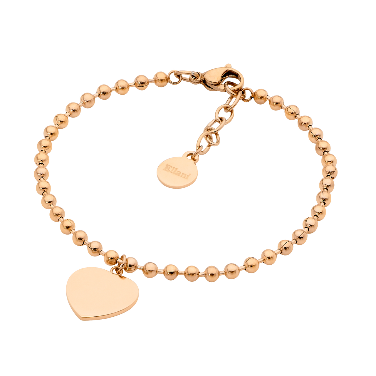 Stainless Steel 18cm Ball Chain Bracelet w/ Flat Heart & Gold IP Plating