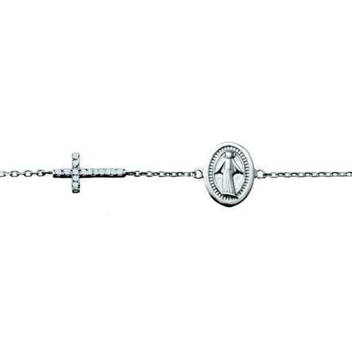 Sterling Silver Religous Medal and Cross Bracelet