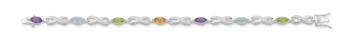 Sterling Silver Amethyst Peridot Citirne Blue Topaz Bracelet