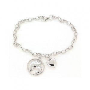 Sterling Silver Bowie Belcher Bracelet with Little Feet and Heart Charm