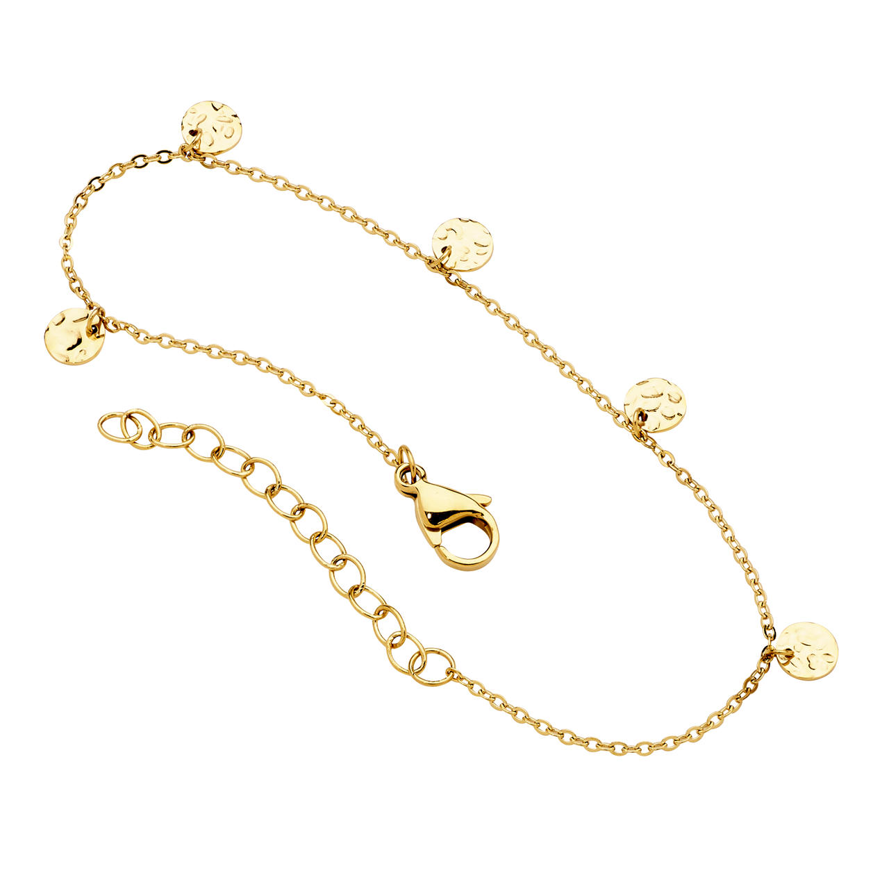 Stainless steel bracelet 17+2cm w/ 5x disk feature, gold IP plating