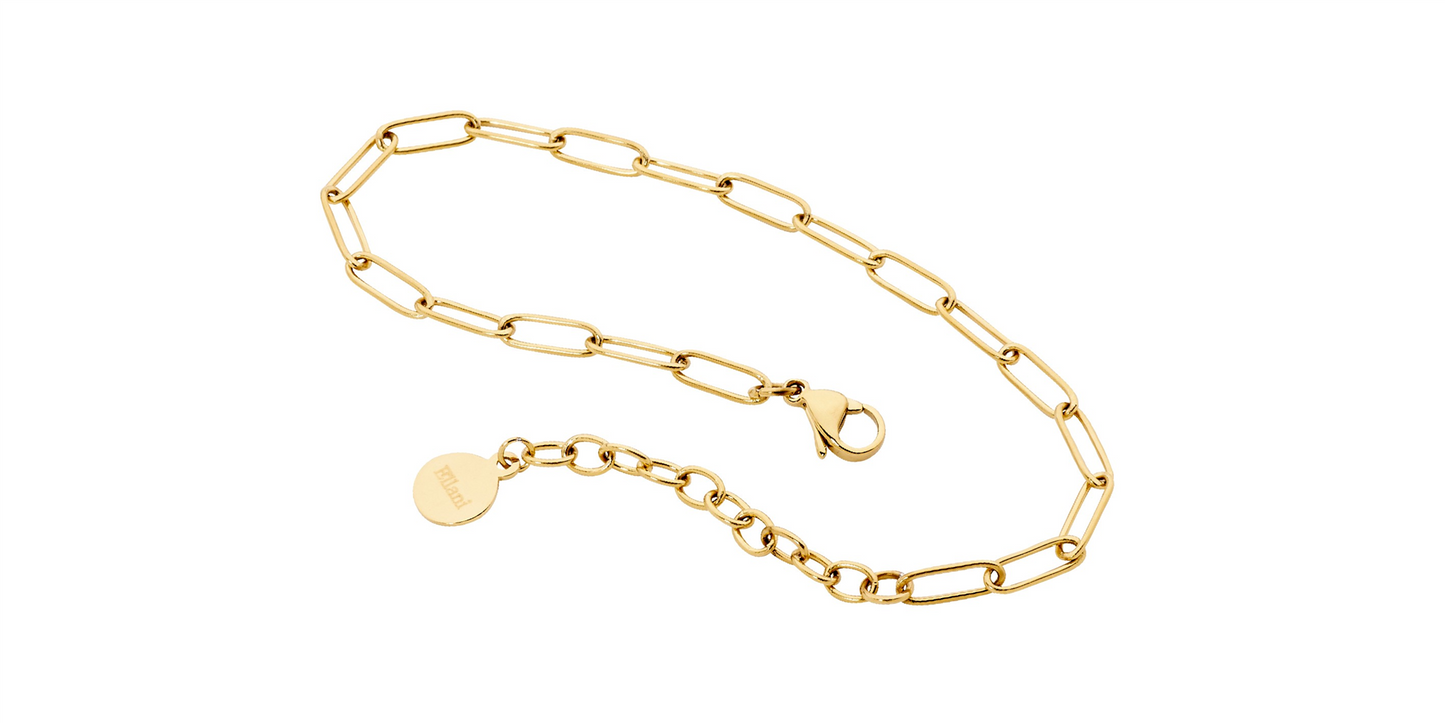 Stainless steel paperclip chain bracelet, 17cm+ ext. w/gold IP plating