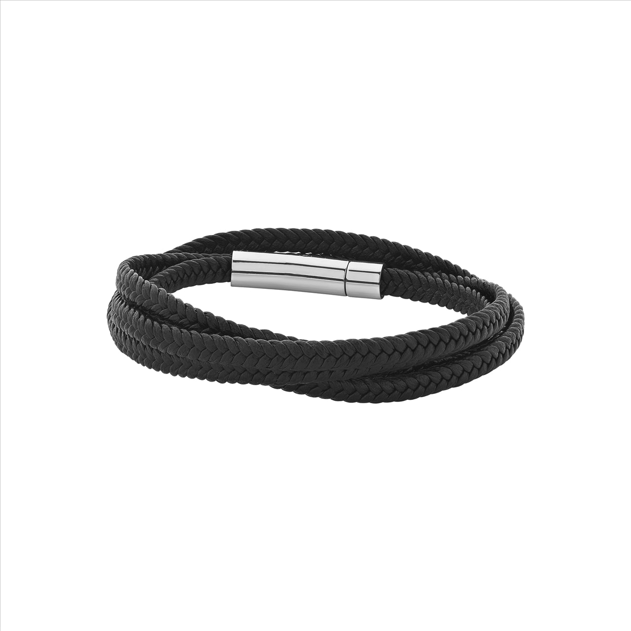 Stainless Steel Black Leather Bracelet