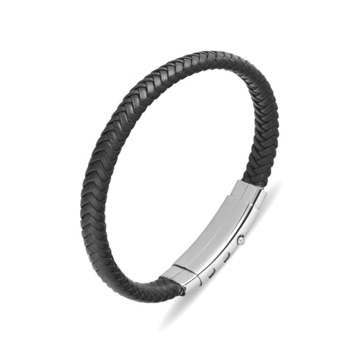 Gents Stainless Steel Braided Leather Bangle