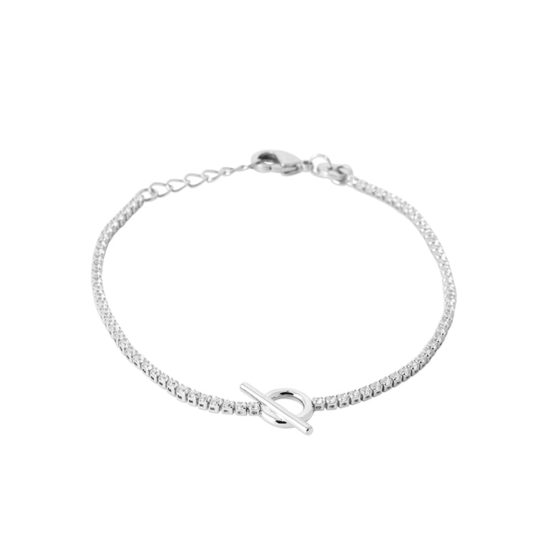 Sterling Silver CZ Tennis Bracelet with FOB Detail 18cm