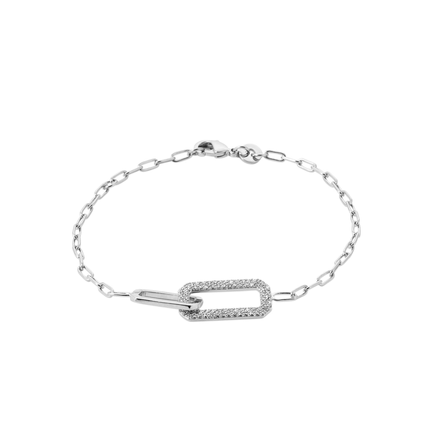 Sterling Silver CZ and Plain Rectangle Detail Bracelet 18cm