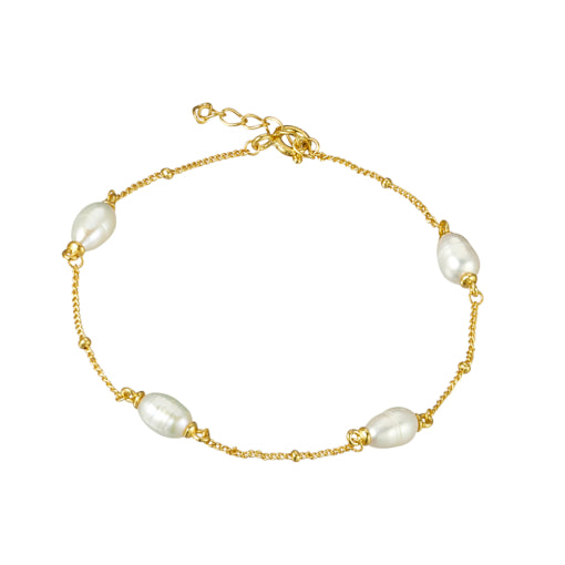 Sterling Silver Gold Plated Pearl & Chain Bracelet