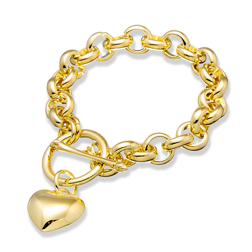 Gold Plated Heart Belcher Bracelet with T-Bar & Heart