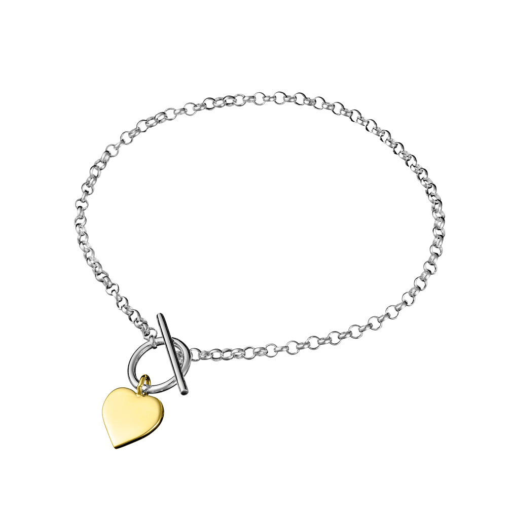 Sterling Silver Fob Bracelet with Gold Plated Heart Disc