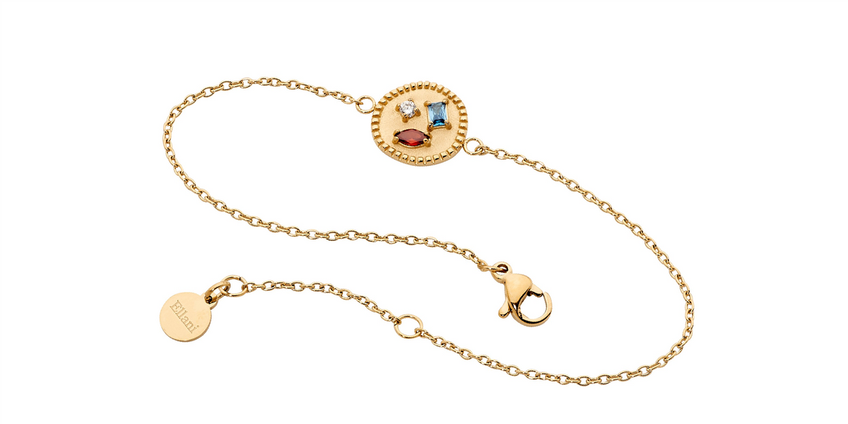 Stainless Steel Bracelet w/ Colour Crystals, Gold IP Plated