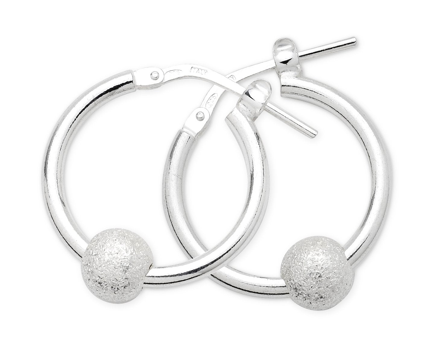 Stg Silver Hoop Earrings with Silver Ball