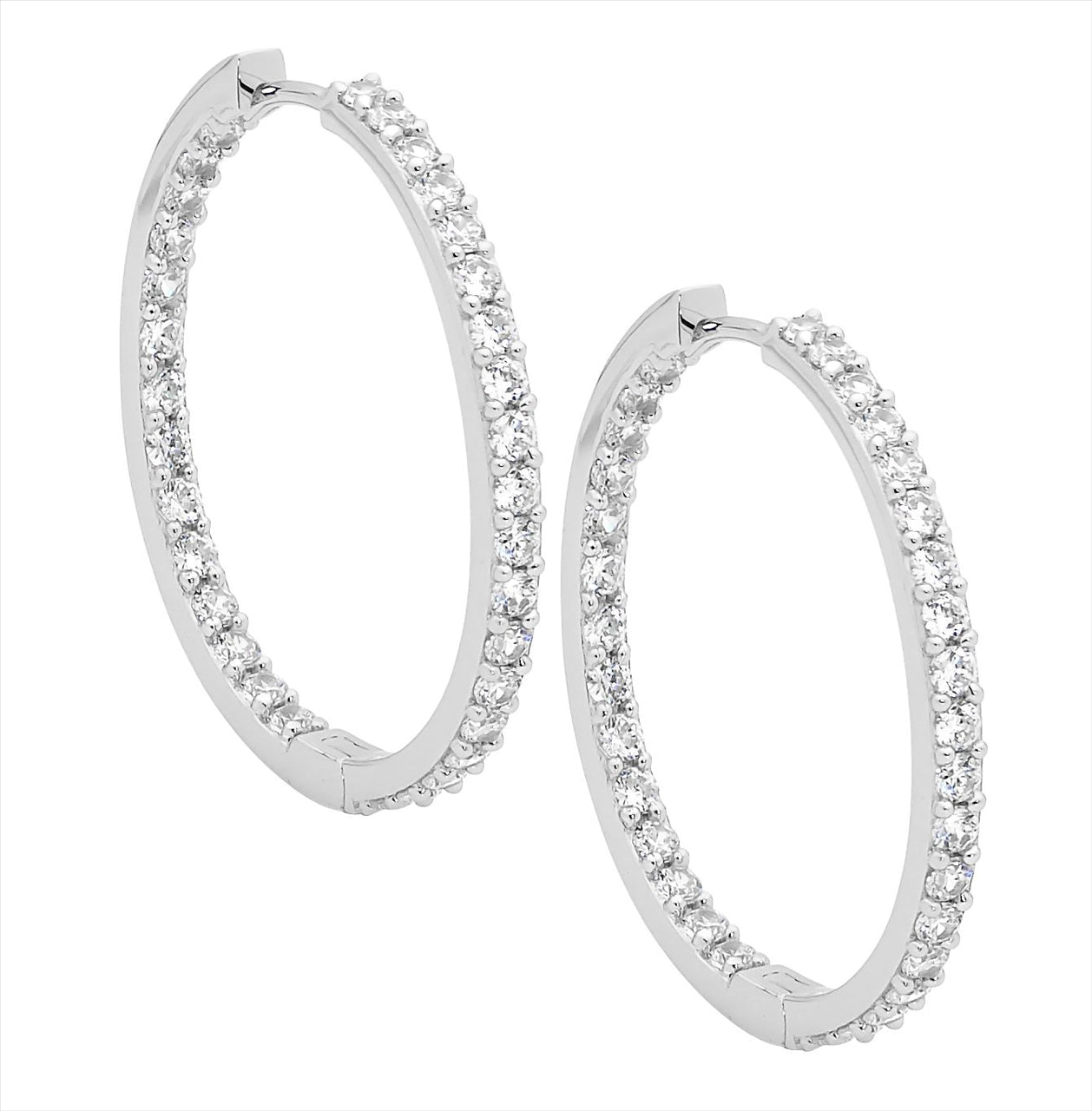 Sterling Silver Cubic Zirconia Inside Out Hoop Earrings