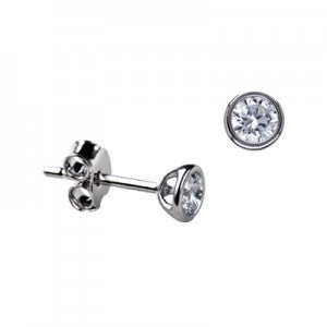 Sterling Silver 3mm Cubic Zirconia Bezel set stud