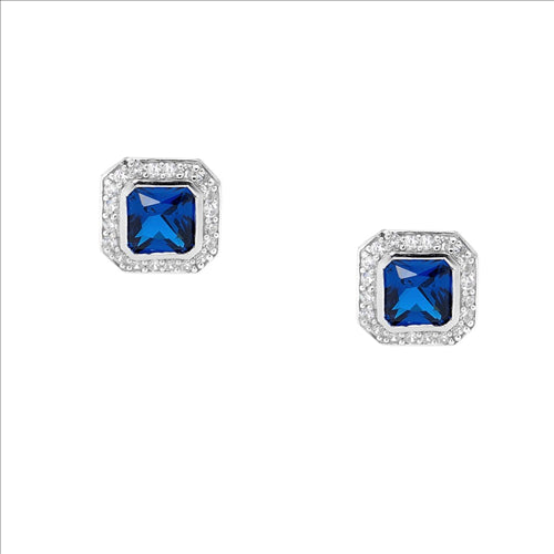 Sterling Silver Blue Cubic Zirconia with Halo Studs