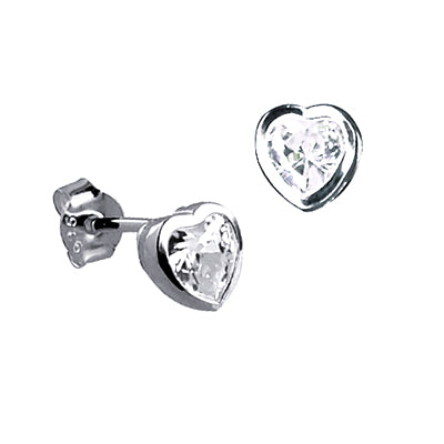 Sterling Silver Cubic Zirconia Heart Studs