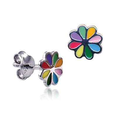 Sterling Silver Enamel Flower Studs