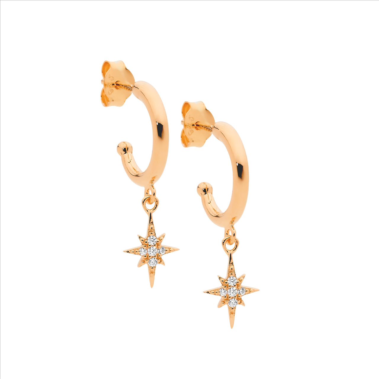 Sterling Silver Hoop Studs with Star | Gold Plated