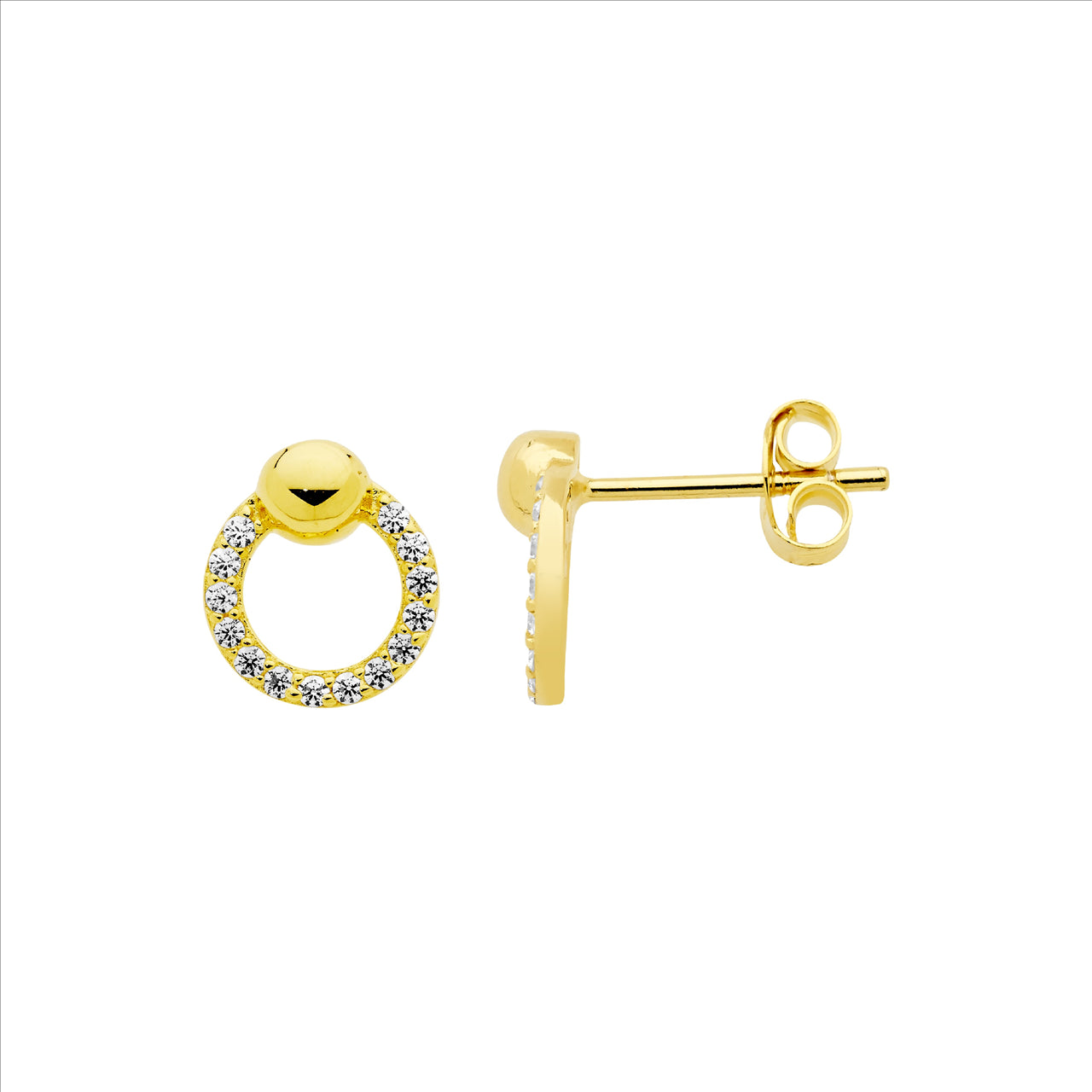 Sterling Silver Cubic Zirconia Circle Studs | Gold Plated