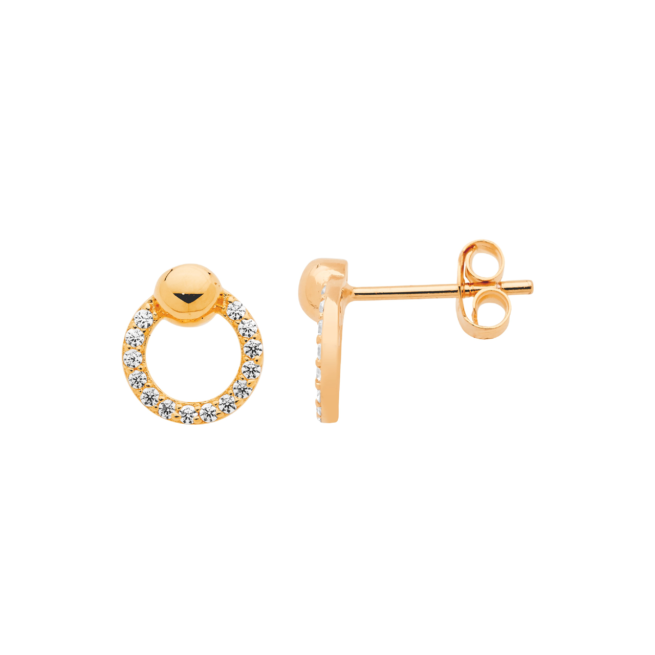 Sterling Silver Cubic Zirocnia Circle Studs | Gold Plated